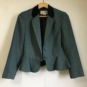 VTG Le Tame Victoria Sage Charcoal Wool Peplum Mobster Blazer Jacket